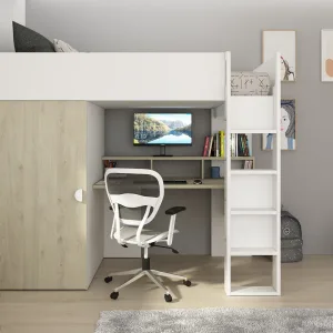 מיטת גלריה לילדים FLOW White עם שולחן וארון | 90×200