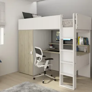 מיטת גלריה לילדים FLOW White עם שולחן וארון | 90×200