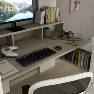 מיטת גלריה לילדים FLOW White עם שולחן וארון | 90×200