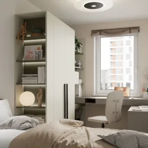 כוננית פתוחה WO-04 בצבע שמפניה / אקליפטוס – עם תאורה מובנית