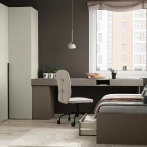 כוננית פתוחה צרה WO-05 בצבע שמפניה / אקליפטוס – עם תאורה מובנית