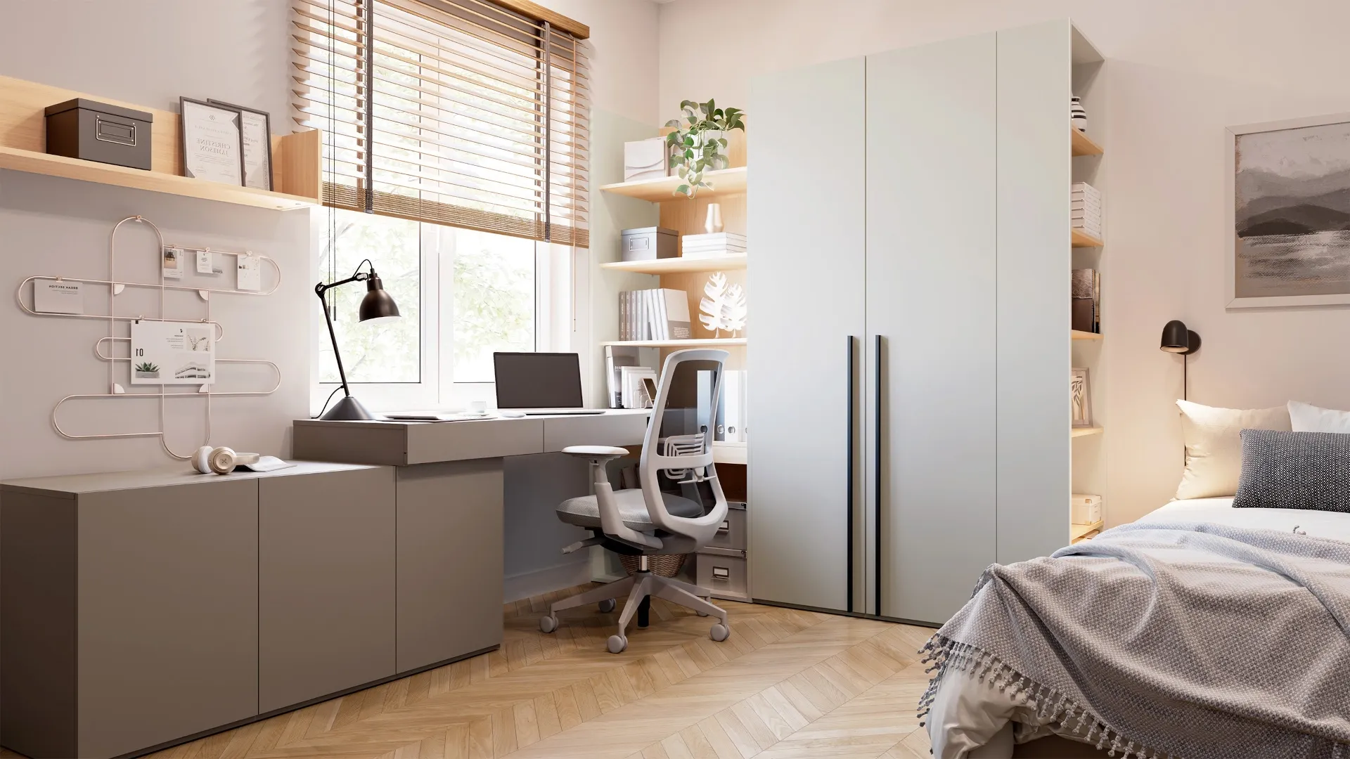 חדר נוער עם שולחן כתיבה, ארון ומיטה מקולקציית WOW של LENART