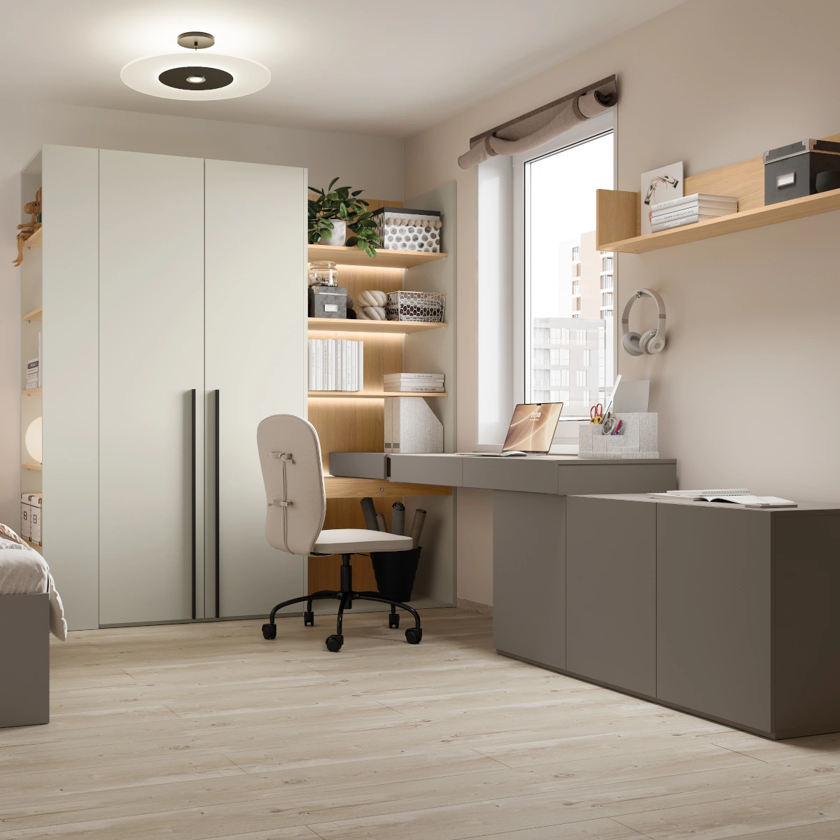 חדר נוער עם שולחן כתיבה, ארון ומיטה מקולקציית WOW של LENART