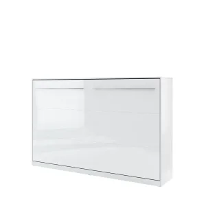 מיטה וחצי מתקפלת לקיר אופקית 120×200 בגימור לבן מבריק | CP-05 | Concept Pro | Lenart