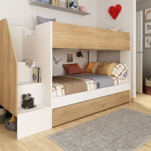 מיטת קומותיים Trasman Easy Storage בגוון לבן ו-טורו בחדר ילדים