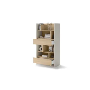 ספרייה גבוהה עם ארבעה מדפים ושתי מגירות Lenart Bed Concept BC-28 בגימור קשמיר ואלון נגאנו