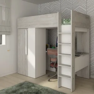מיטת קומותיים עם שולחן כתיבה וארון 90×200 ס״מ | TRASMAN | Bo9 | קסינה/לבן/קסינה